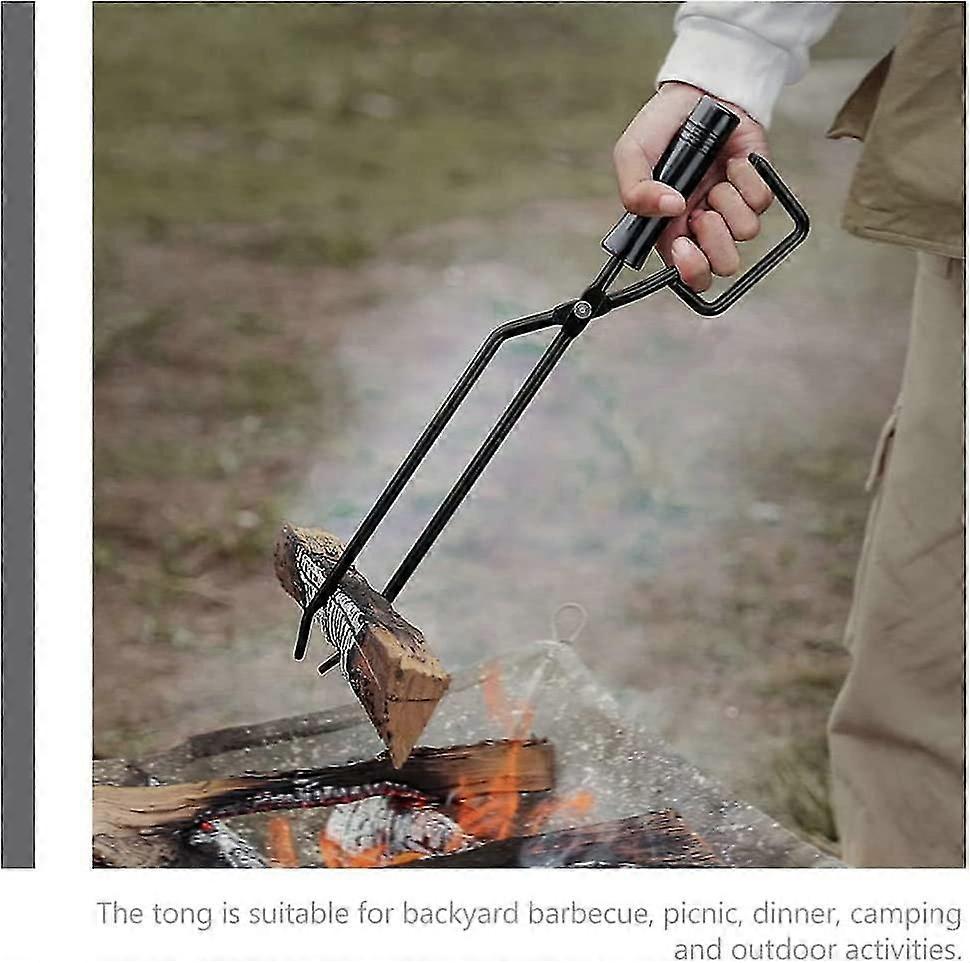 מלקחי אח, מלקחיים מעץ הסקה מנירוסטה עם ידית עץ- פחם מהדק אש מקום אביזרים (1pc, שחור)