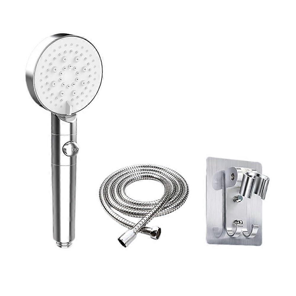 5Function Shower Head With Stop Button 10Cm Panel Silicone Gel Hole Easy Cleaning Bathroom Nozzle Sprayer 3In1 Silver