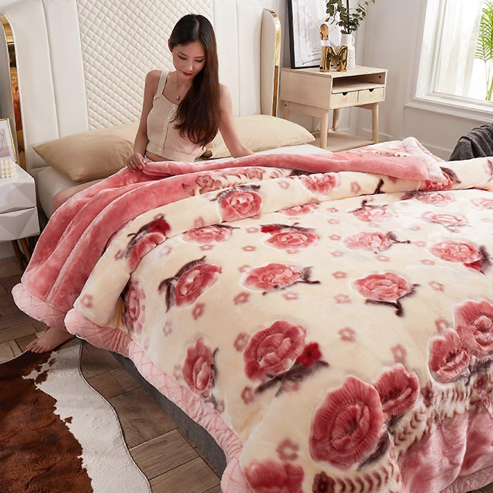 10 Lbs Durable Winter Fleece Plush Blanket  Silky Soft  Double Layer Reversible Raschel Bed Blanket 79x91