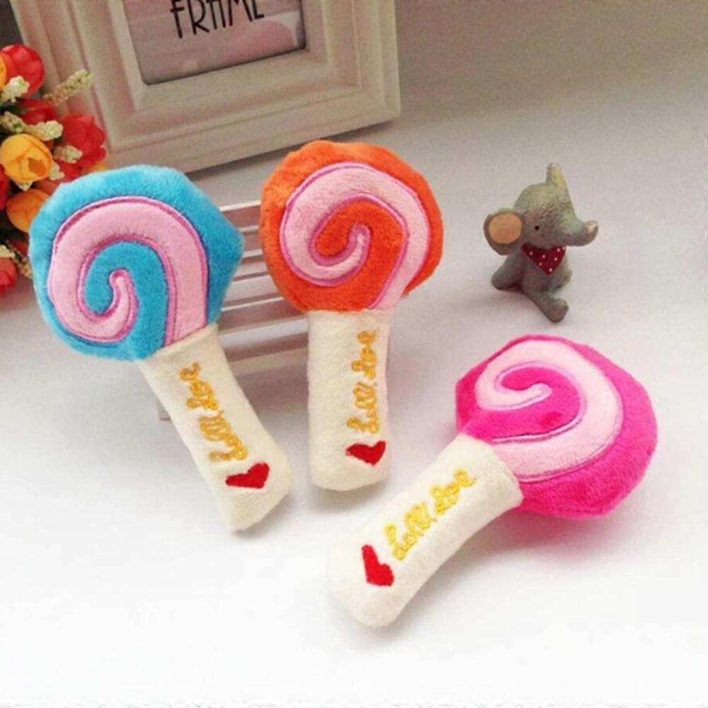 Lollipop-shaped squeaky dog toy, interactive plush chew toy, 3-piece set suitable for puppies and kittens.