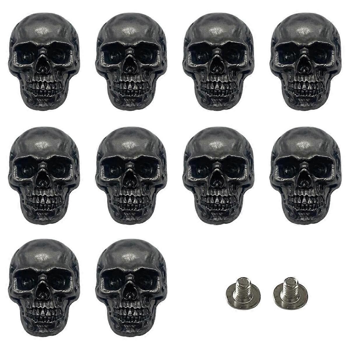 10 Pcs Skull Stud DIY Rivet Conchos for Leather Large Head Decorative Buckle for DIY Crafts Making Ancient Silver