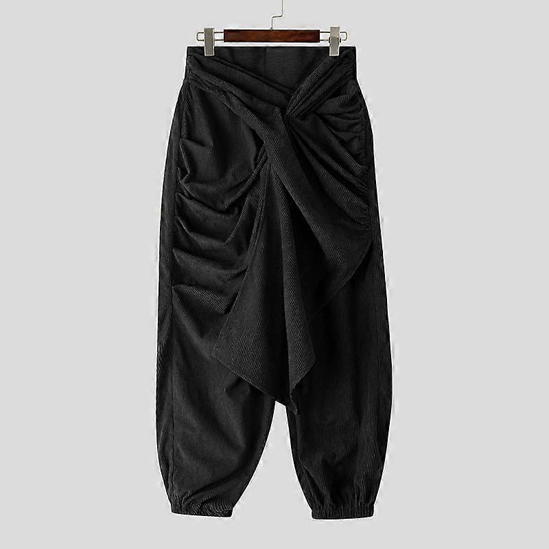 INCERUN Men Ruffled Elastic Waist Texture Corduroy Casual Drop-crotch Pants Harem Trousers