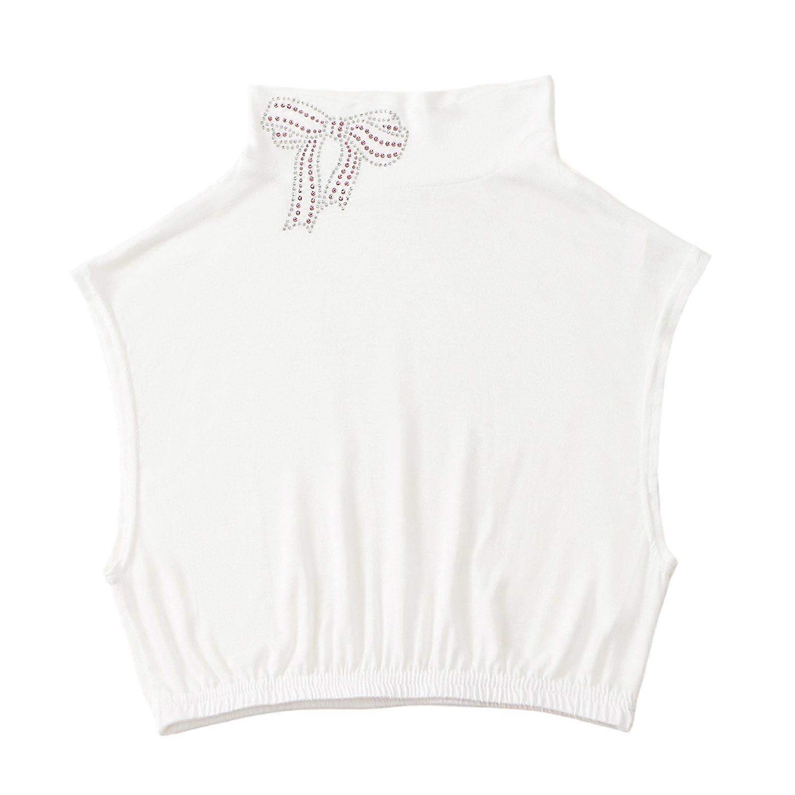 Stylish Clip On Faux Collar With Dazzling Rhinestones Accent Seamlessly Transition From Work To Event  White