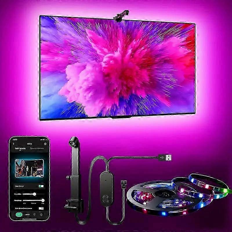 Smart TV LED Backlight with Camera For 5565 Inch TVs, 12.5ft LED Strip Lights Sync To Screen And Music, Color Changing 25-26