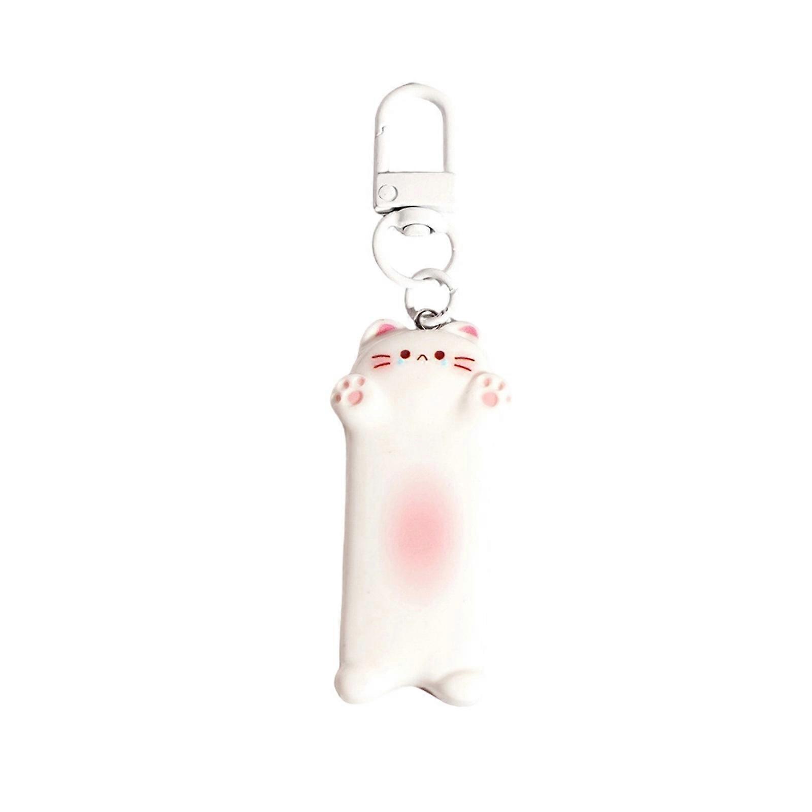 Elegant Cat Shape Keychain Nontoxic Material Compact Companion for Everyday Essential Storage  White