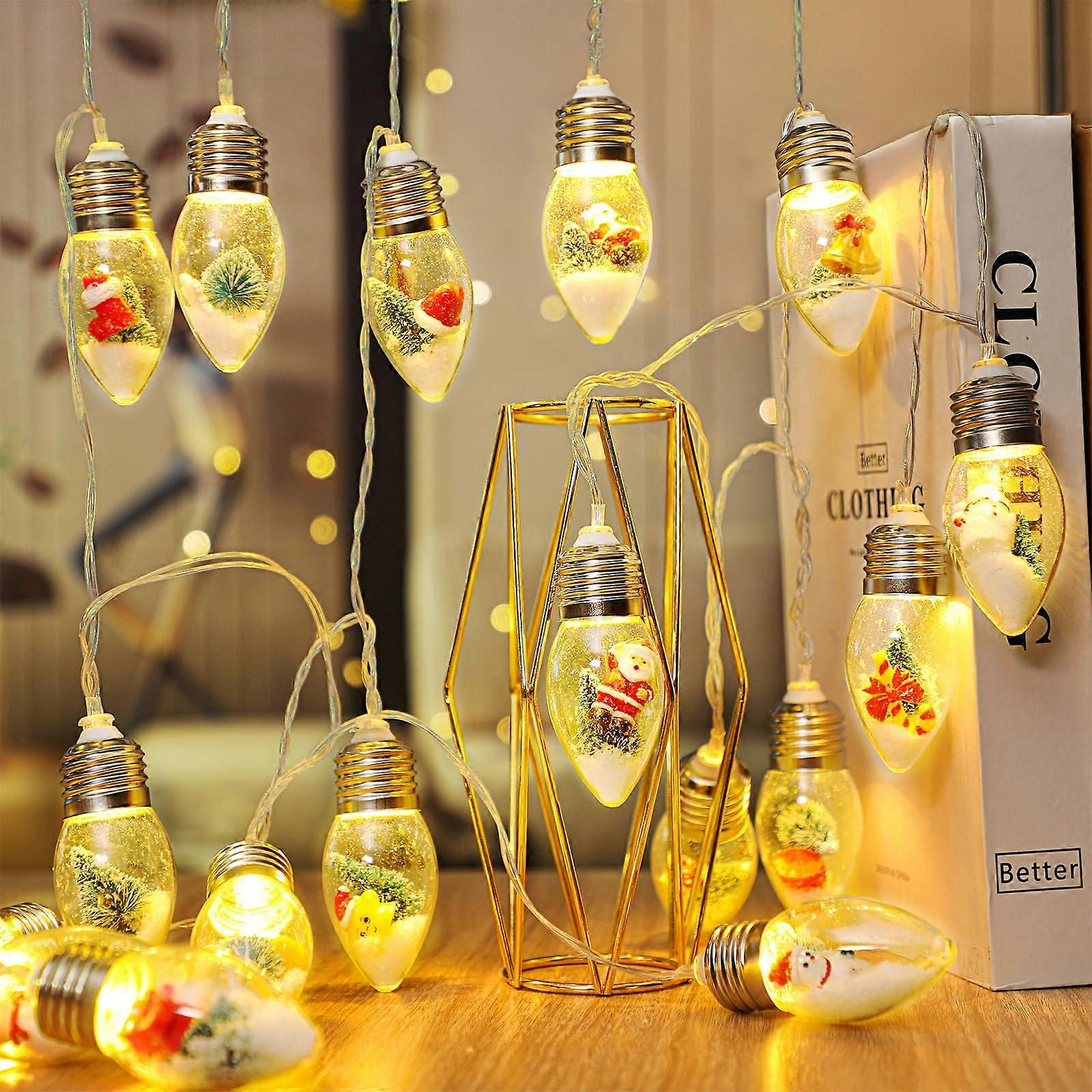 Christmas DIY Bubble Lights Snowglobe String Lights 2Pack Battery Powered LED Bulbs with Christmas Miniatures Snowflake
