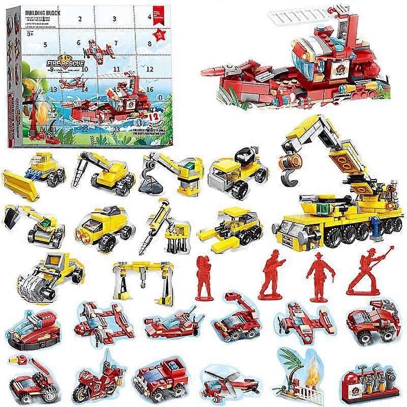 Building Blocks Christmas Calendar Blind Box Countdown 24 Compartments Children's Diy Car Dinosaur Building Blocks Hand-Tear Blind Box