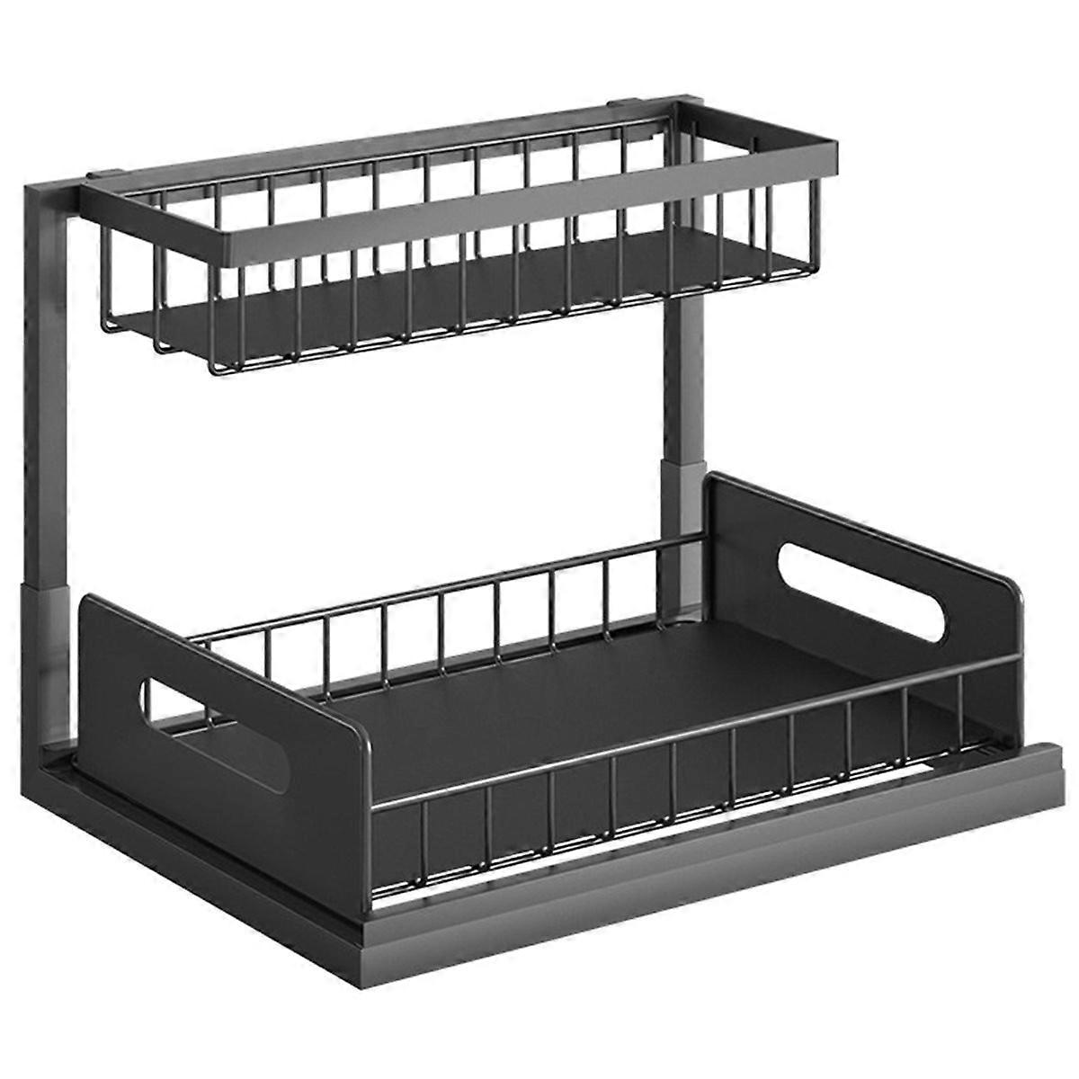 Under Sink 2 Tier Sliding Cabinet Basket Organizer Drawer Pull Out Cabinet Multi-Purpose Sink Organi