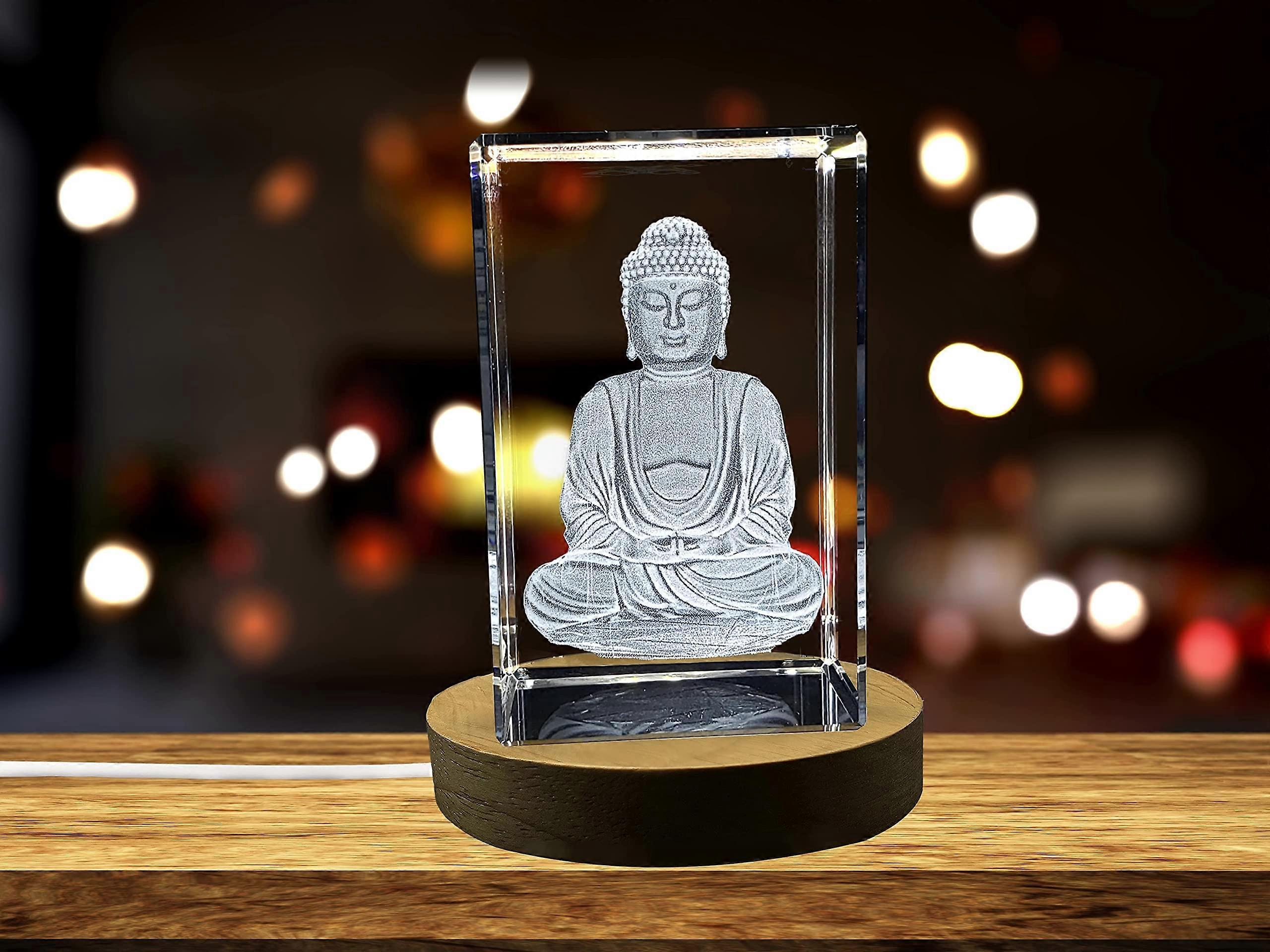 3D Crystal Buddha Statue with LED Light for Home Decor Meditation Altar (Small)