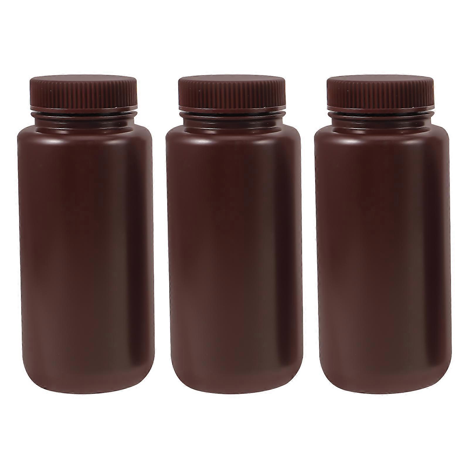 Reagent Bottles with Lid for Storage Use 3Pcs Plastic Brown Containers