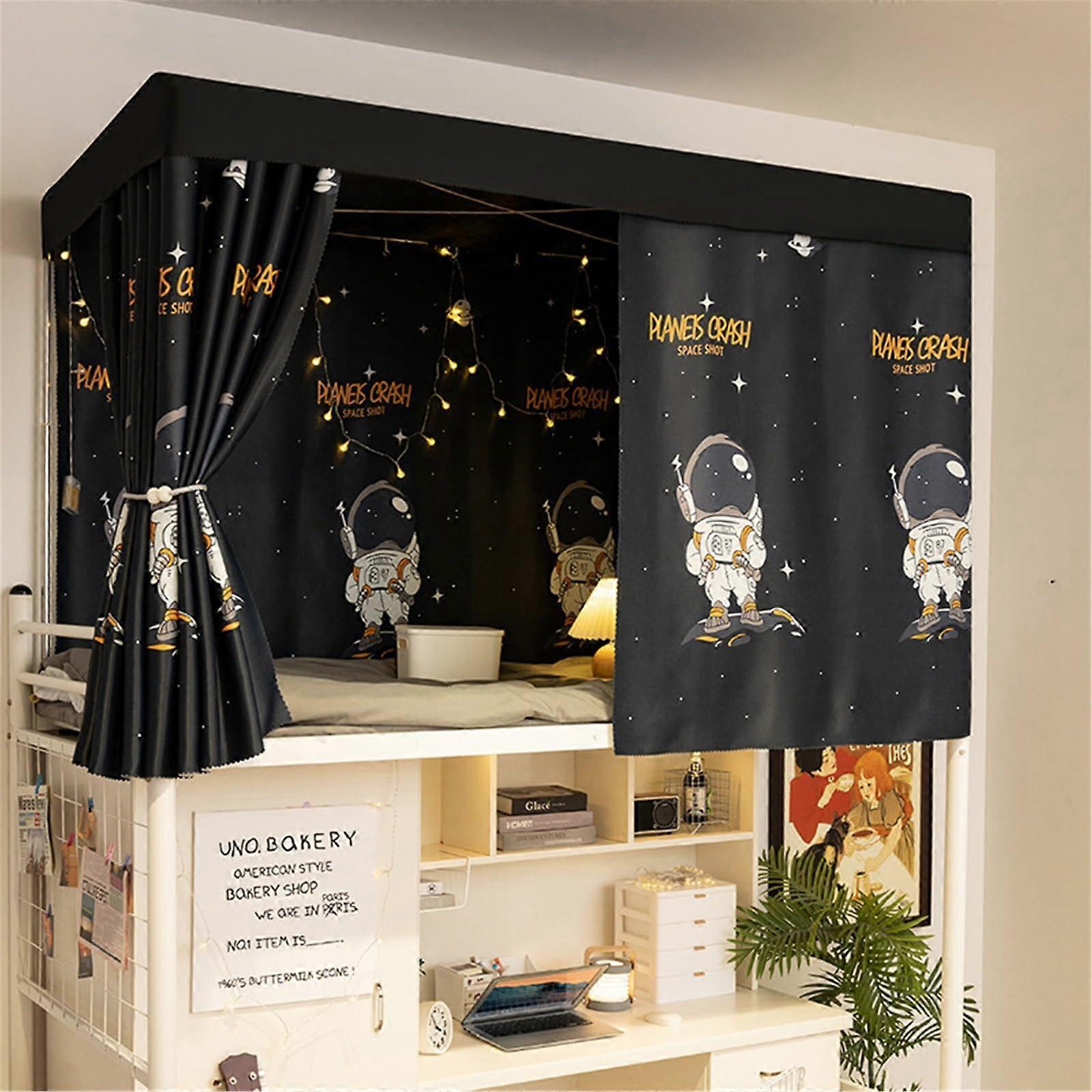 Bunk Bed Privacy Curtain Set, Light Blocking Breathable Fabric for Dorm Room, 1.5M Black