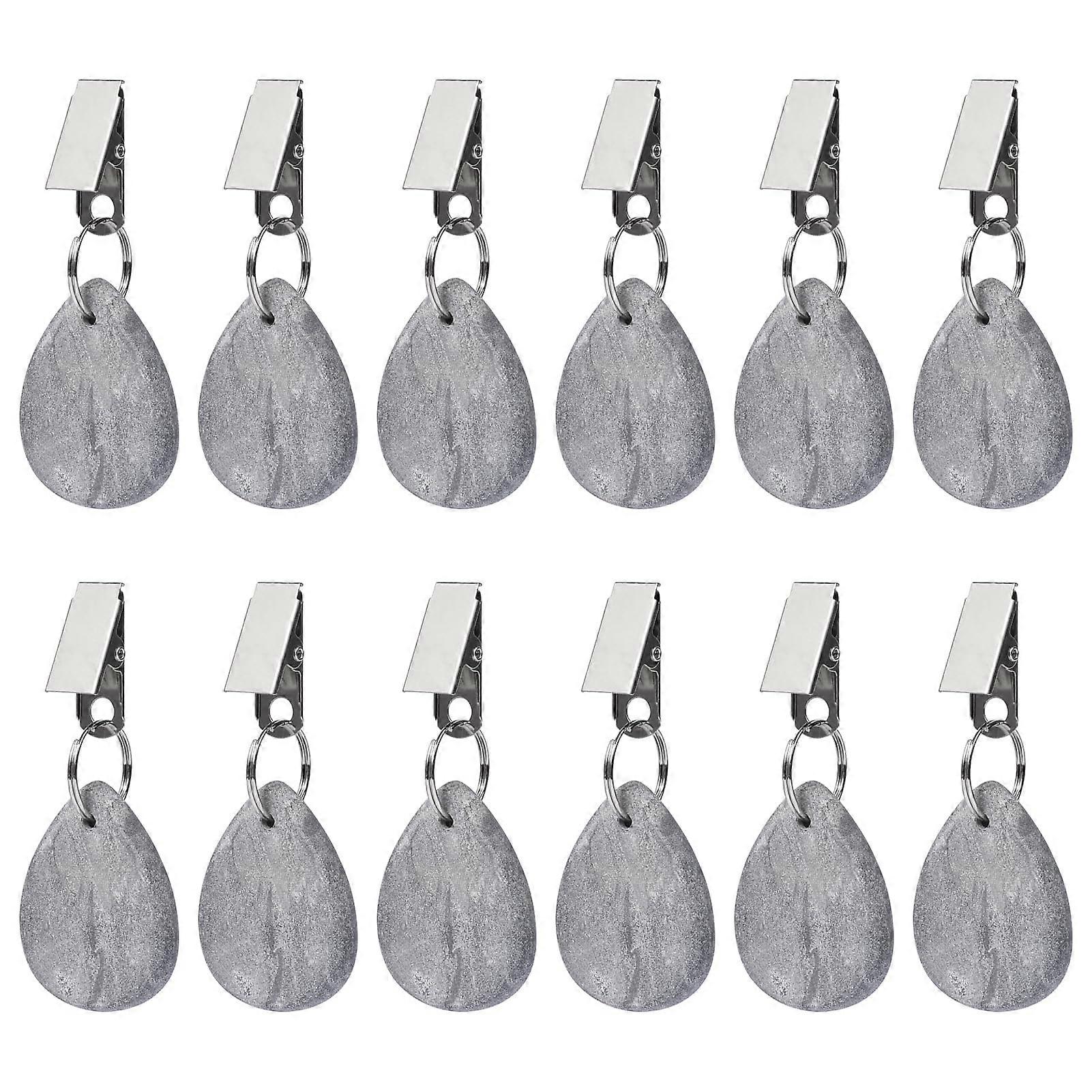 12 Pcs Marble Tablecloth Weights with Rustproof Stainless Clips, Teardrop Holders for Outdoor Dining
