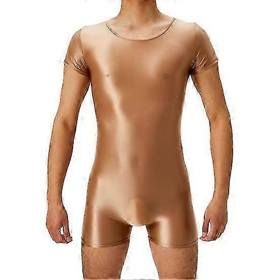 Slim Fit Romper for Men with Glossy Surface and Short Sleeves