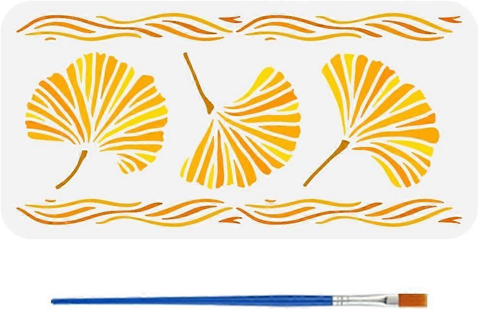 Ginkgo Leaf Border Stencil with Brush 5.9x11.8inch Rectangle Ginkgo Leaves Template Reusable Tile Border Stencil Plastic Plant Theme Template for Home