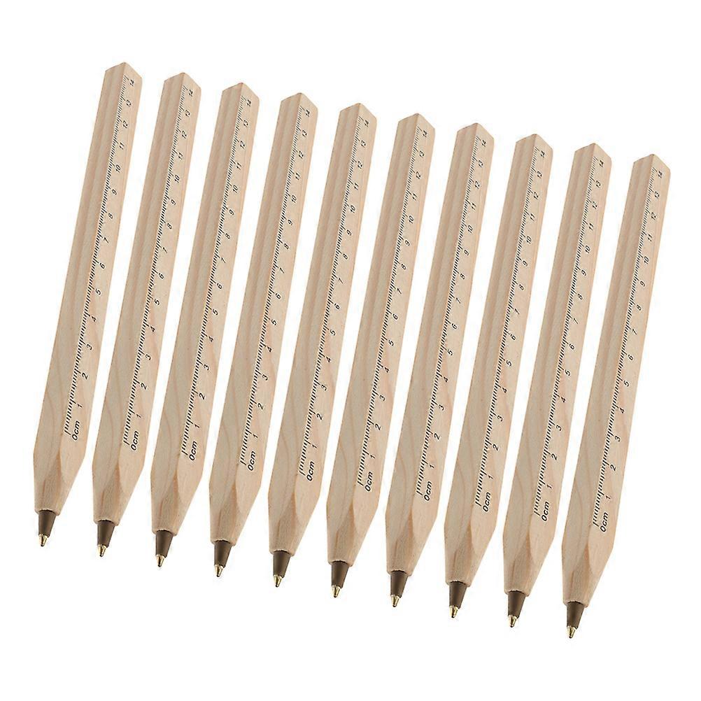 Wooden Ballpoint Pen for Office Use with Ruler 10Pcs Multi Color Writing