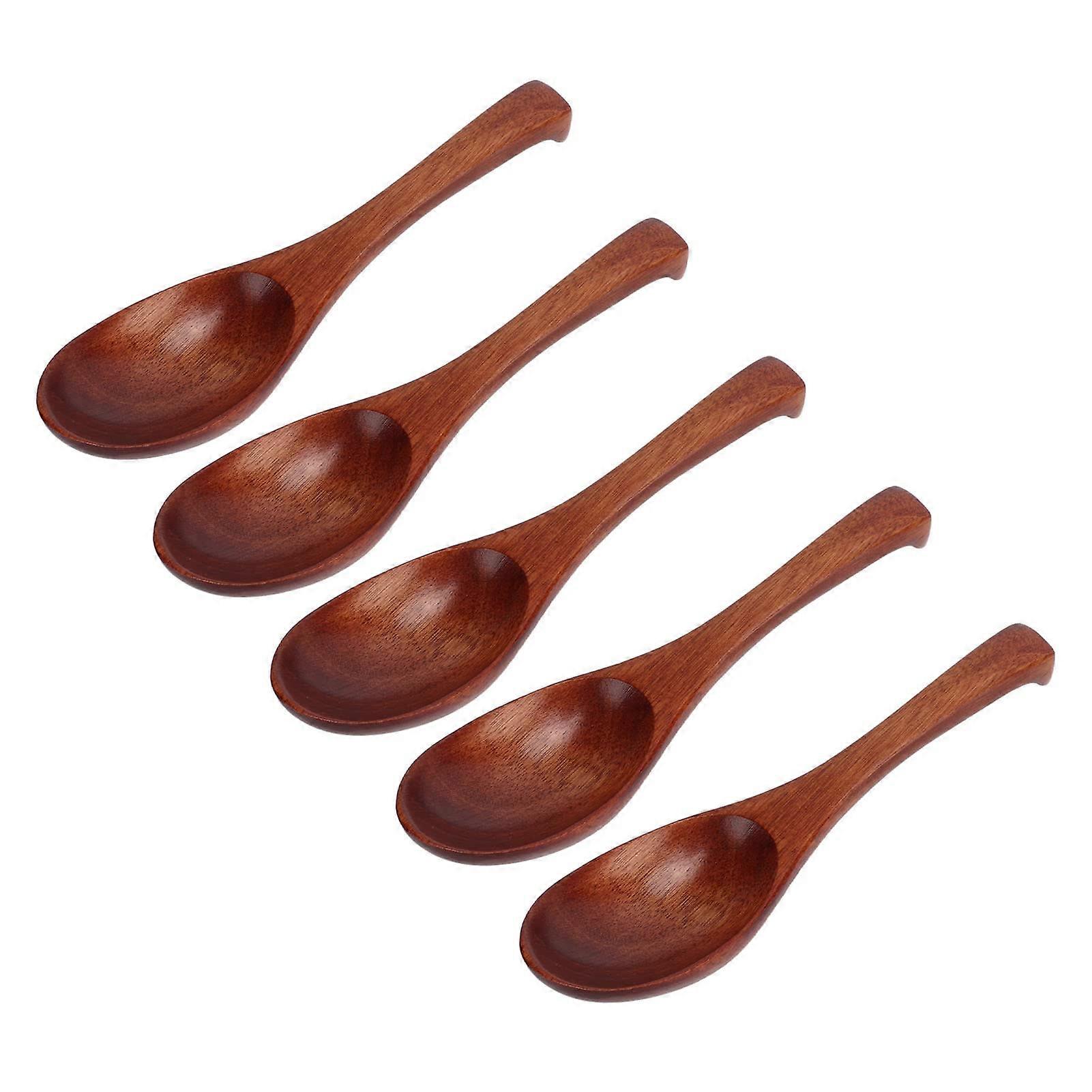 5Pcs Natural Wooden Spoons Set with Ergonomic Grip, Smooth Polished Finish for Versatile Cooking