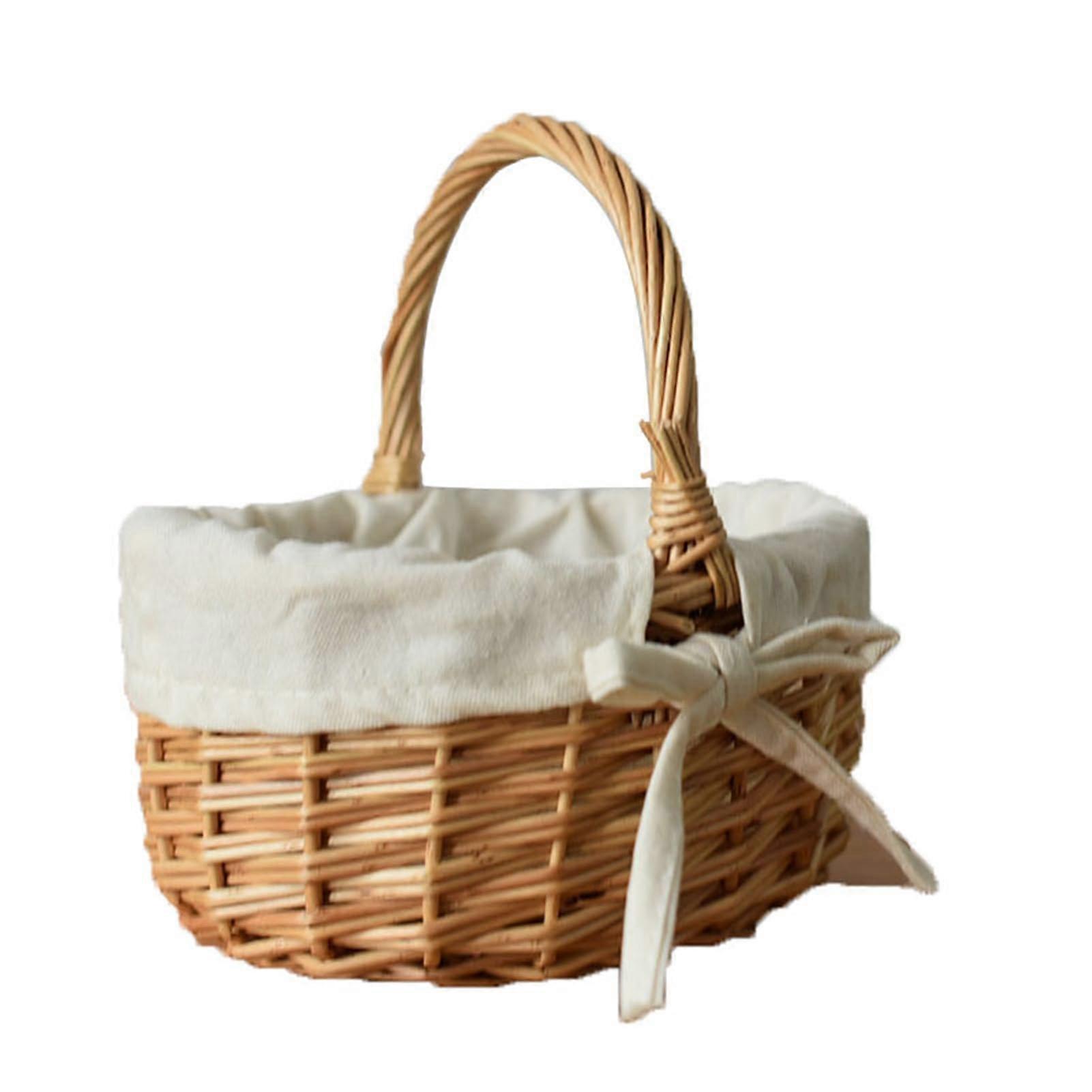 Handmade Wicker Picnic Basket with Elegant Decorative Bow, Durable Willow Weave for Gifts and Storage