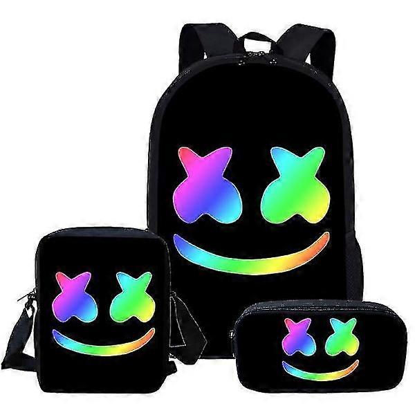 Lapset Marshmello Dj 3-osainen koululaukku reppu kuvio 1