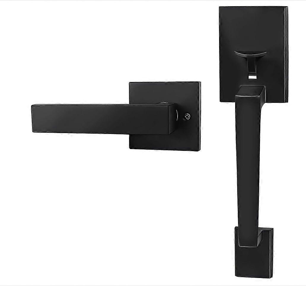 Front Door Handle Set Matte Black HeavyDuty Security Universal Fit Modern Entry Door Lever