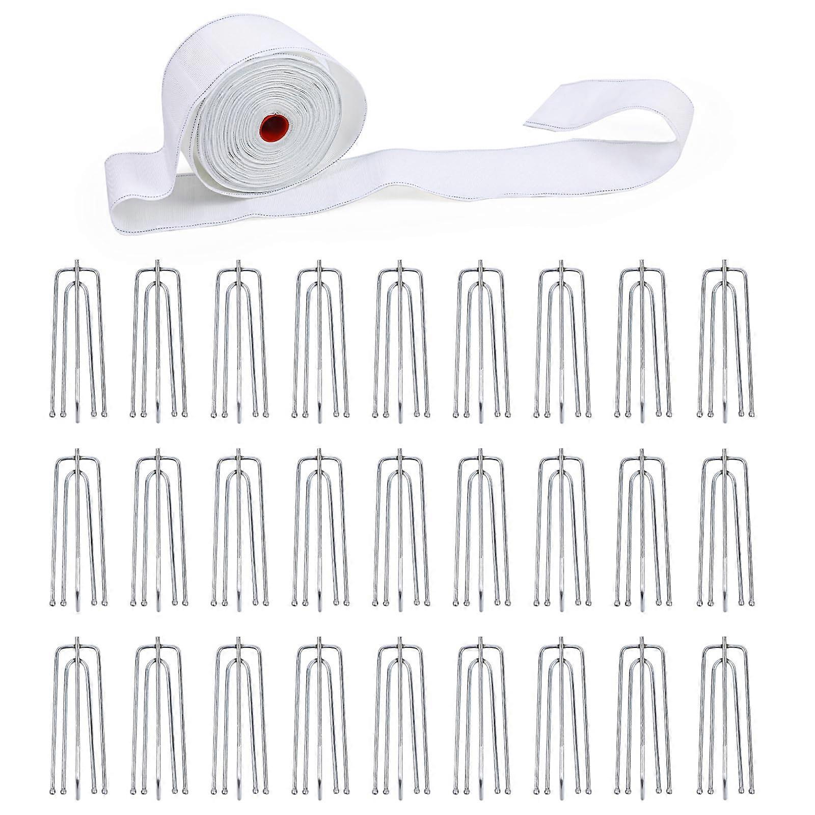 Curtain Pleat Tape 11 Yards with 50 RustResistant 4 Prong Pinch Pleat Hooks for DIY Drapes