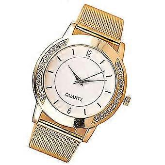Nieuw modieus horloge met stalen band, gouden kast en meshband, diverse dubbellaagse, persoonlijke quartzhorloges voor dames.