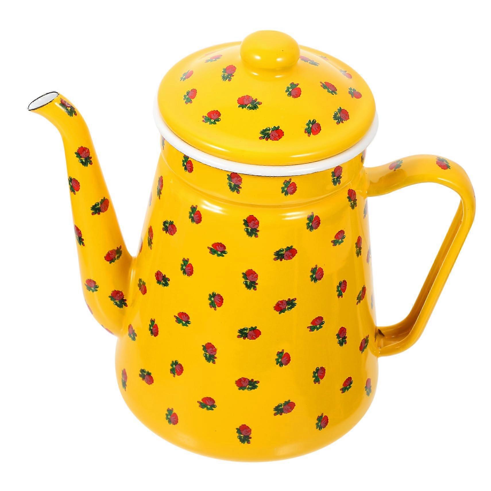Enamel Tea Kettle Vintage Pattern for Gas and Induction Stove Fast Boiling Lightweight