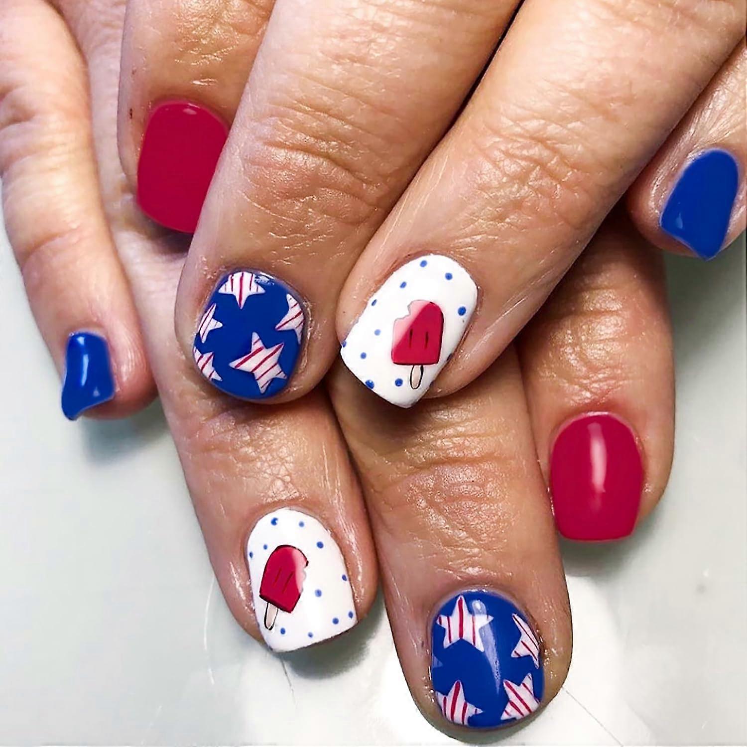 Independence Day Press on Nails Red White Blue Reusable Nail Kit Easy AtHome Application