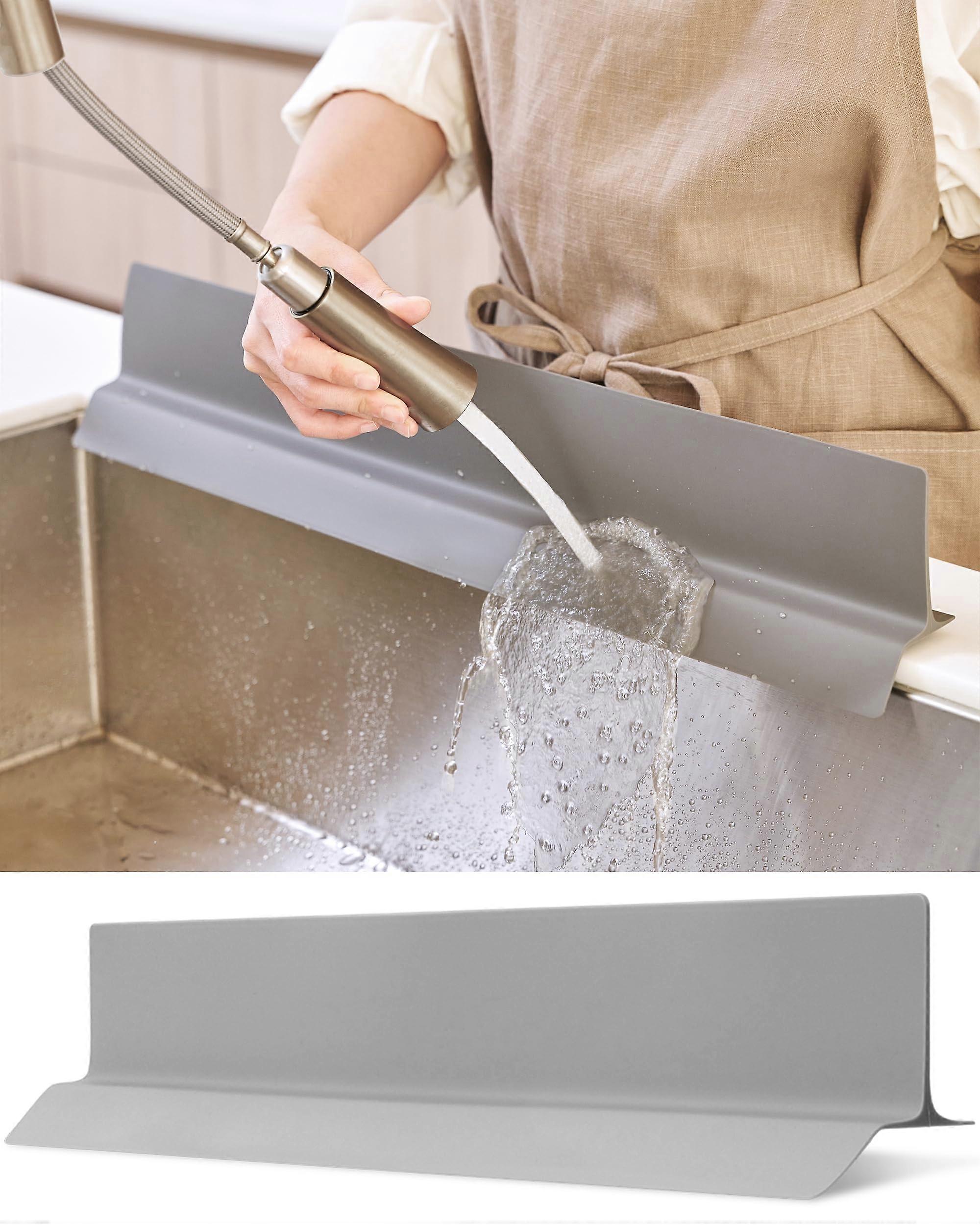 23 Inch Silicone Kitchen Sink Splash Guard with Secure Suction Grip, HeatResistant, Gray