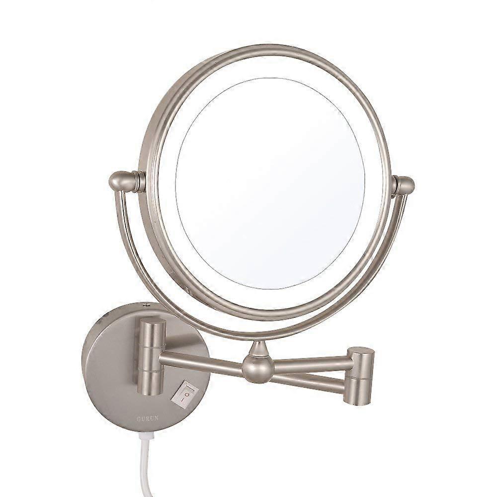 8 Inch Wall Mounted Makeup Mirror with Lights, DoubleSided LED Vanity Mirror, Brass PlugIn Adjustable Swivel Design