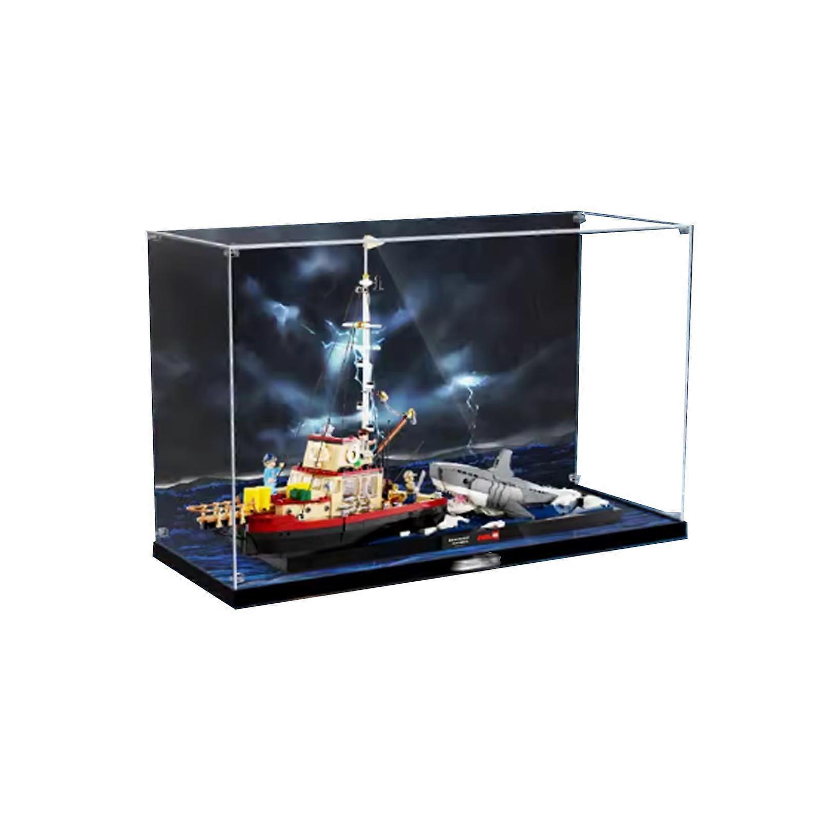 Acrylic Display Case for  21350 Jaws Boat, Clear Dustproof Full Coverage, Quick Assembly