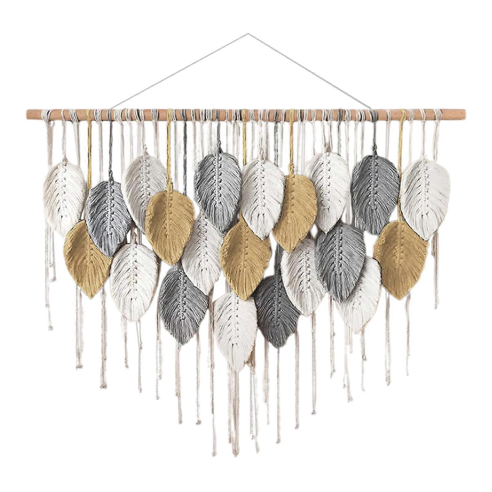 Macrame Wall Hanging Chic Modern Woven Tapestry Boho Leaves Macrame Tapestry for Gray