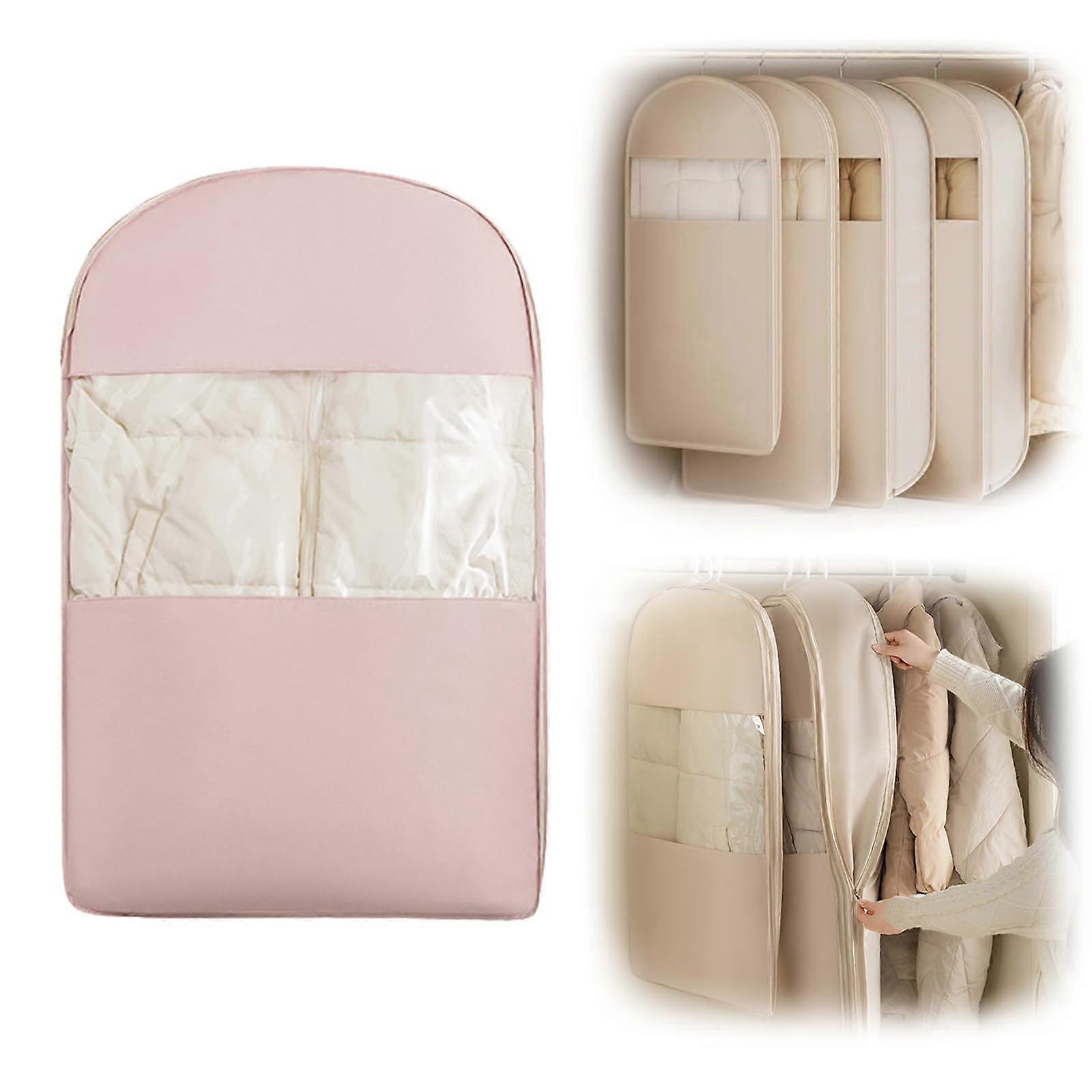 Pink Medium Hanging Garment Bag with Self Compression Zipper for Space Saving Clothes Storage