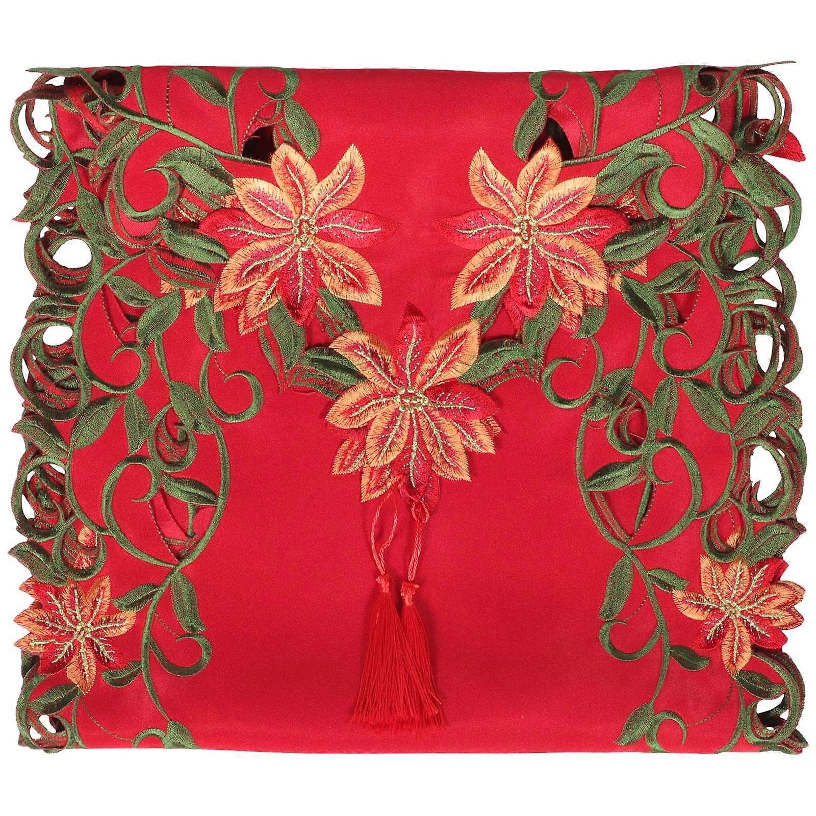 2Pcs Christmas Table Runner Cloth for Decoration Red Embroidered Pattern