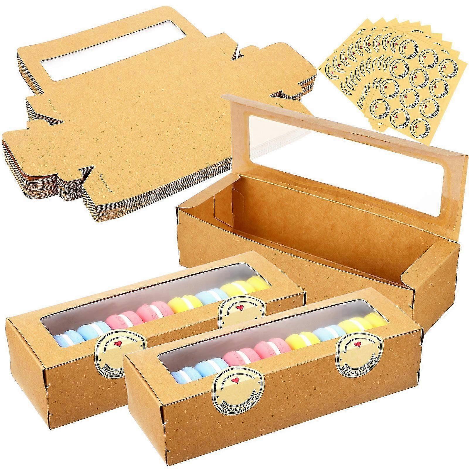 Macaron Boxes Packaging Display Storage Rectangular with Clear Window Brown Kraft Paper 50Pcs