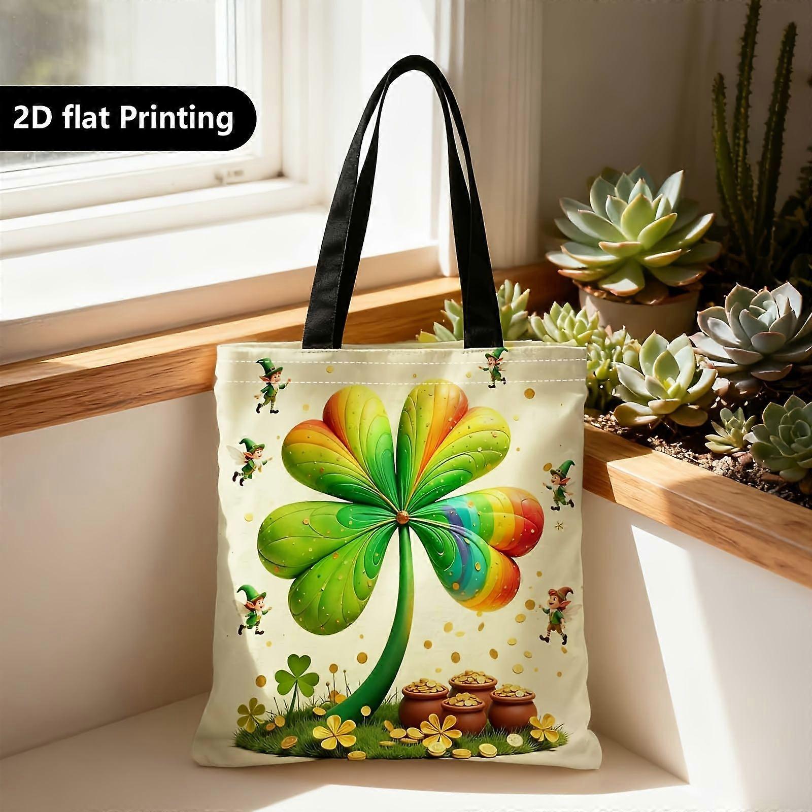 Sac cabas, sac bandoulière portable, sac à main, imprimé double face, motif trèfle à quatre feuilles pour la Saint-Patrick, Leprec-Rpolk