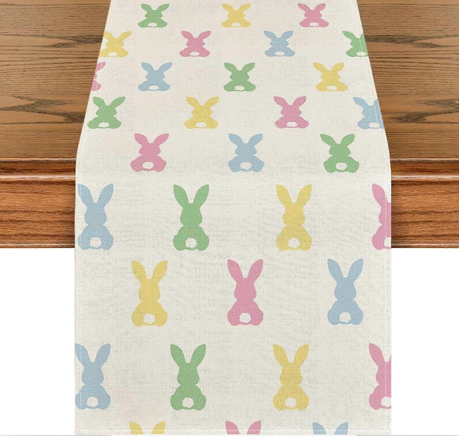Rabbit Table Runner, Easter Table Runner, Multicolored with Spring Easter Egg Rabbit, 33 x 183 cm Table Decorations for Easter and Spring Celebrations