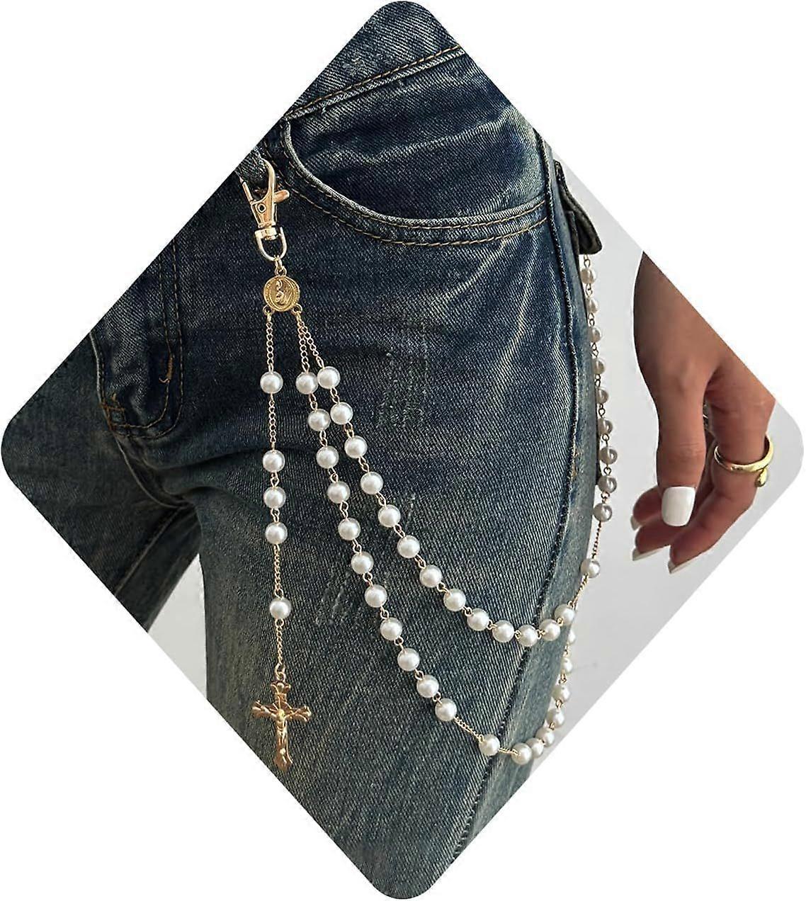 General-purpose trouser chains, silver pearl cross chains, wallet chains,