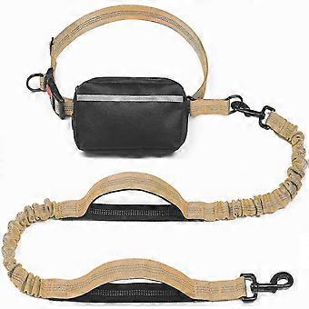 Coleira para Cão com Mãos Livres com Bolsa com Zíper, Alças Acolchoadas Duplas e Elástico Durável para Caminhar, Correr e Correr com Seu Cão (Médio, 8-25 lbs, Caqui)