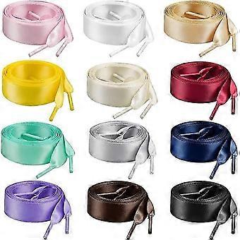 12 Pairs 100*2cm Flat Satin Ribbon Shoelaces Colorful Silk Shoestrings for Sneakers Skate Boots Sport Shoes 12 Colors