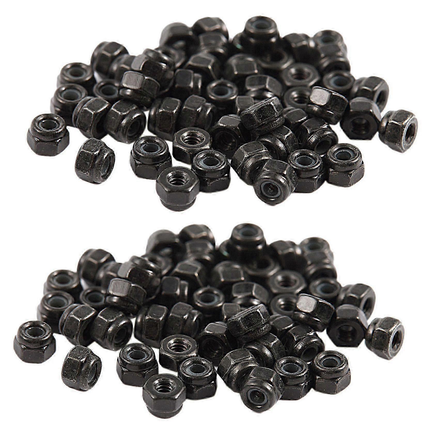 M2 Zinc Plated Nylock Nylon Insert Hex Lock Nuts Black 100Pcs