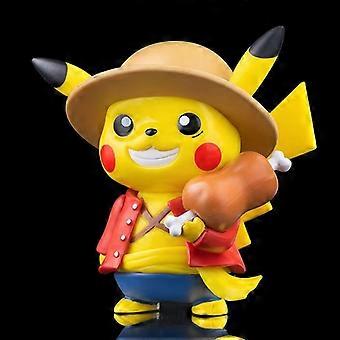 Pikachu Cosplay Monkey D Luffy Toy Figure 8cm PVC Anime Car Ornament Desktop Decoration Collectible Figurine