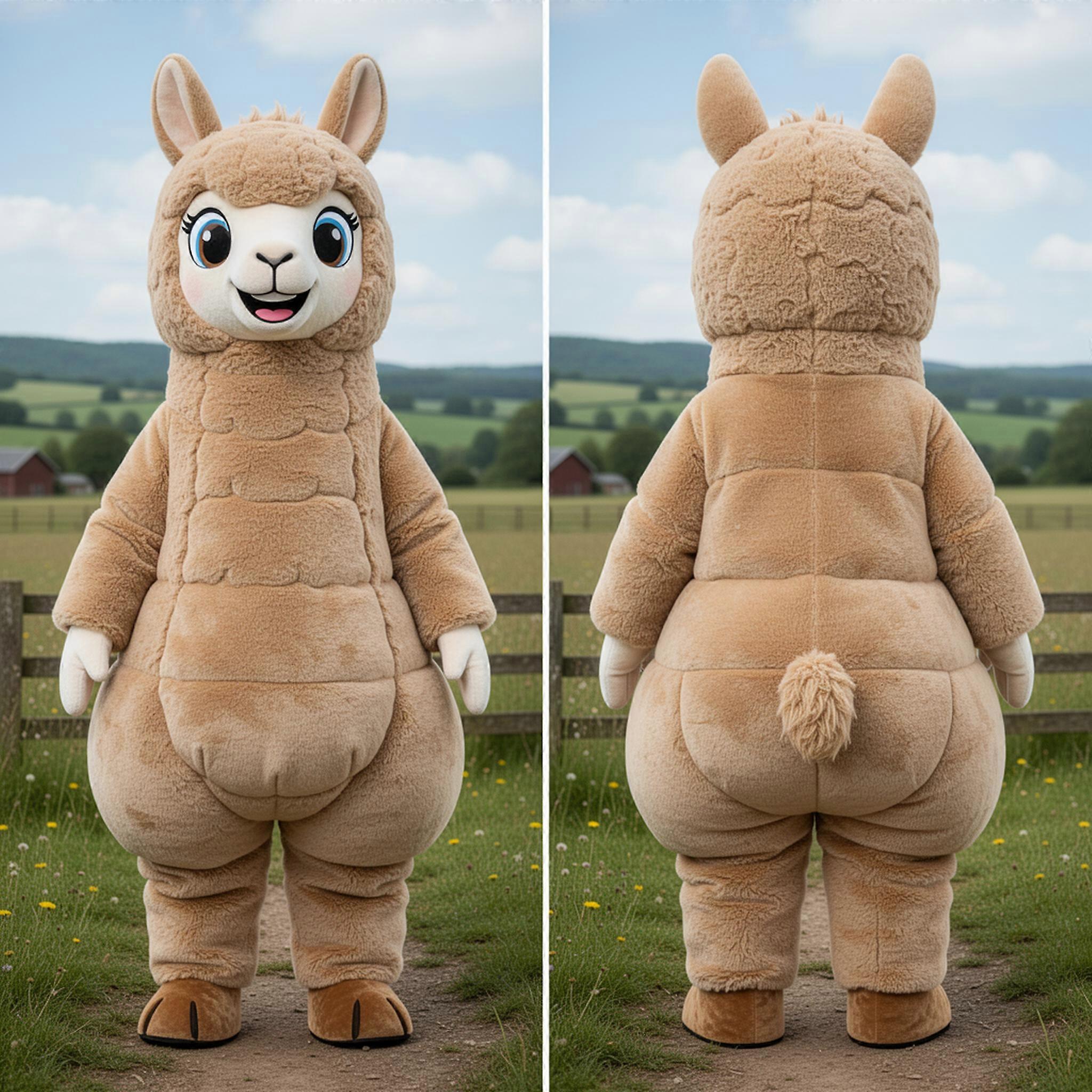 MASTICOT Tan Fluffy Alpaca Mascot