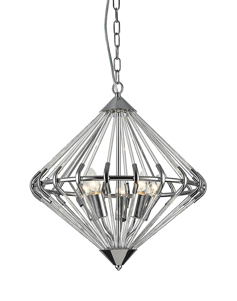 Impex Gerda 5 Light Chrome Ceiling Pendant Wire Frame Pendant Ceiling Light