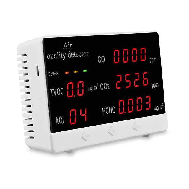 5-In-1 Air Quality Monitor Home Air Quality Detector Pollution Tester Co/co2/hcho/aqi/tvoc Real-time Monitoring With Led Screen