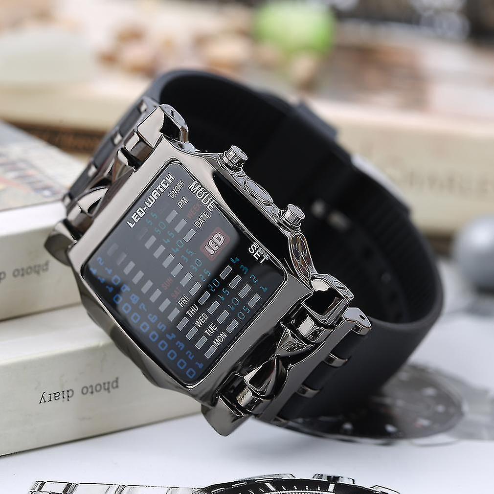 New Unisex Square Style Cool Colorful Led Digital Watch Binary Wrist Black