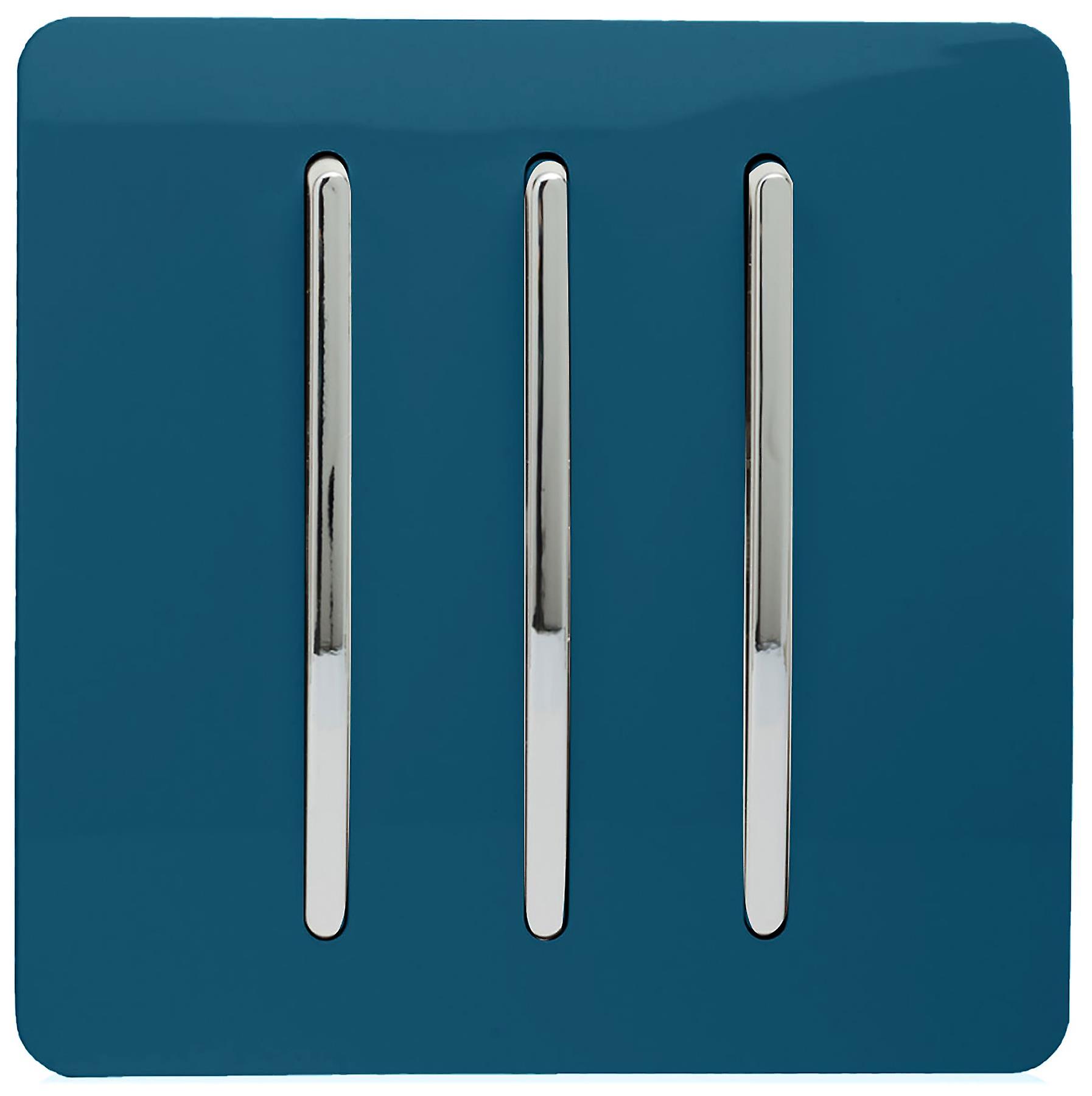 Trendi 3 Gang 1 Way Artistic Modern Glossy 10 Amp Rocker Tactile Light Switch Midnight Blue