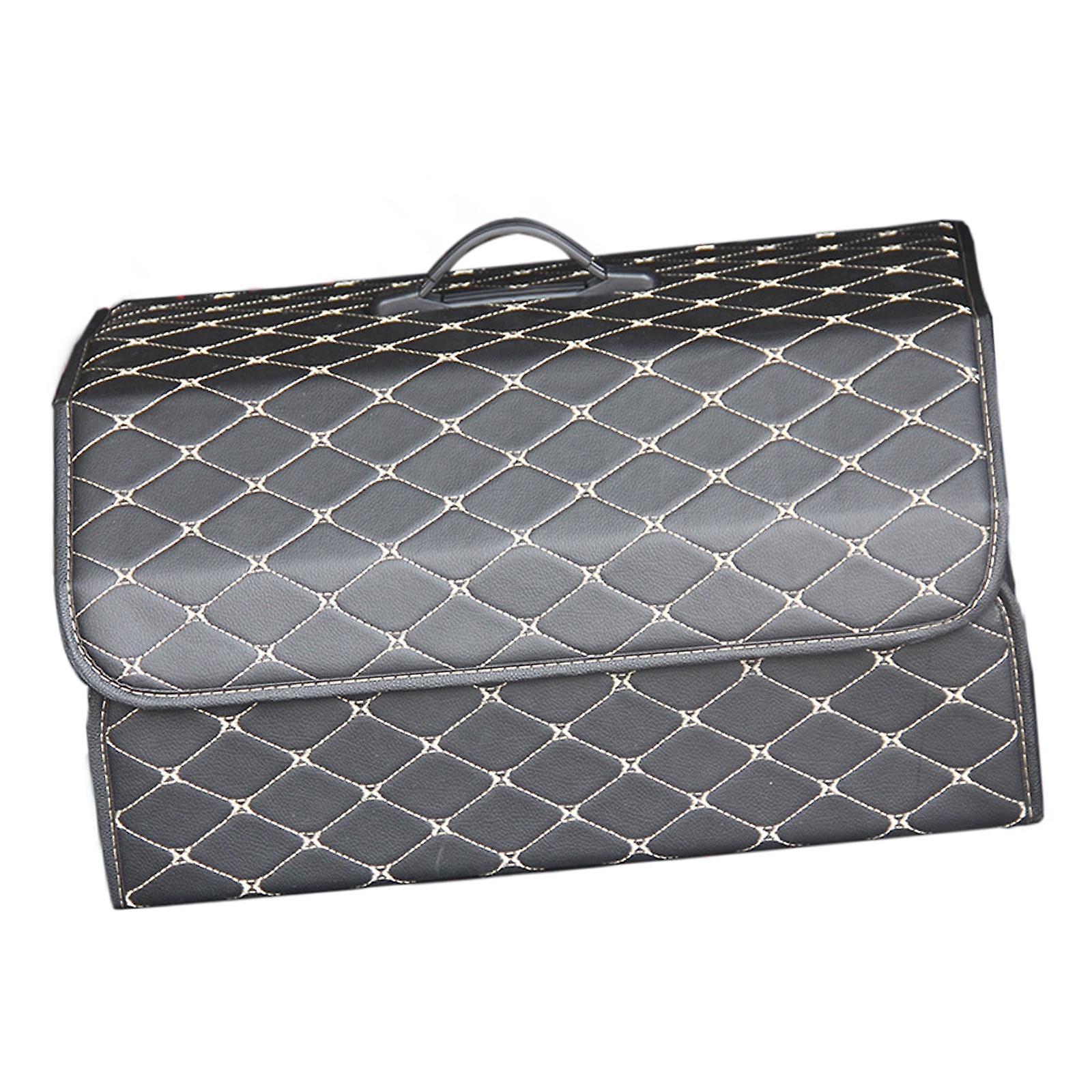 PU Car Trunk Storage Box with Lid Stowing Tidying SUV MPV White Lines