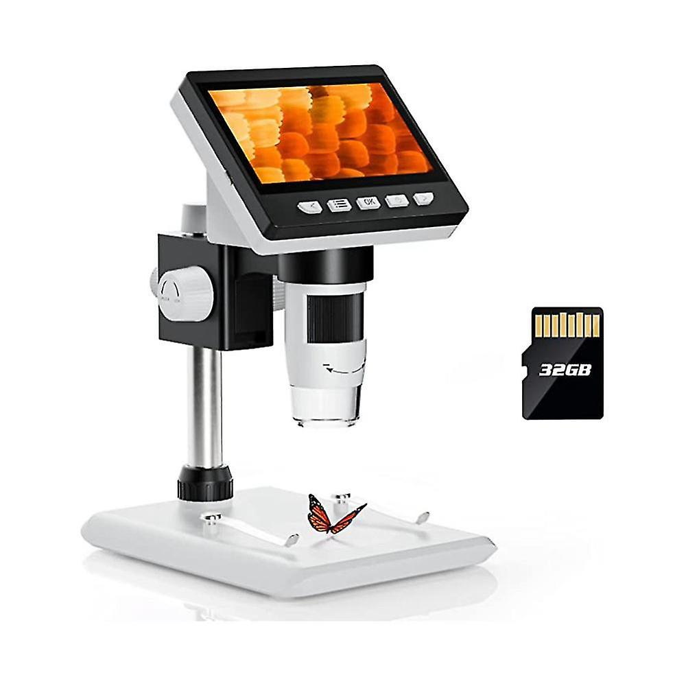 Coin Microscope 4.3inch Lcd Digital Microscope 1000x, Ips Screen, 8 Led Lights, Pc ,(32gb -sd Card