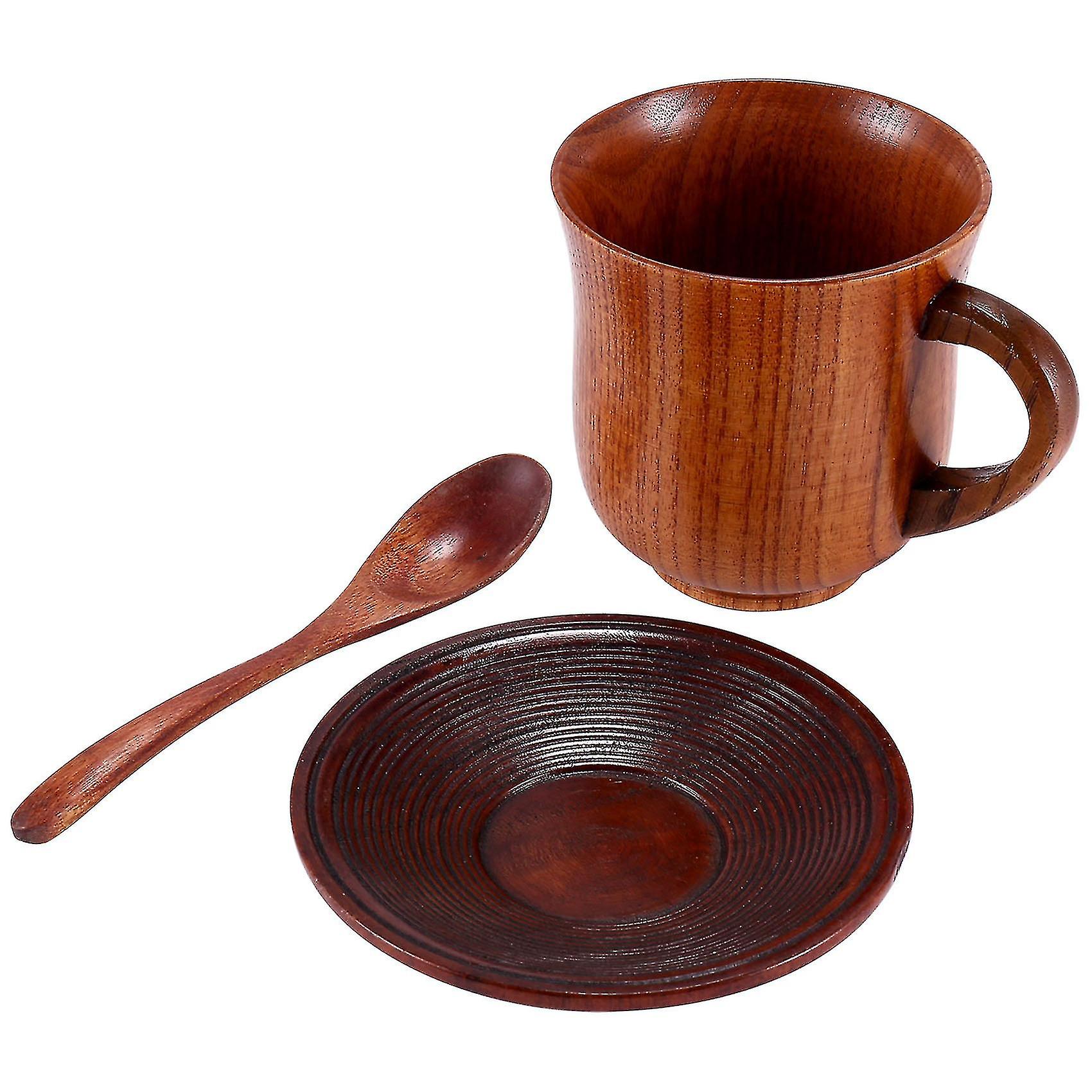 3pcs/set Wooden Cup Saucer Spoon Set Coffee Tea Tools Accessories