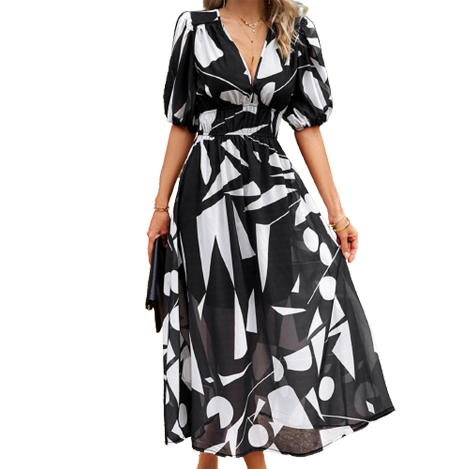 Kadın Çiçek Desenli Elbise Kadın Büyük Beden V Yaka Elbise